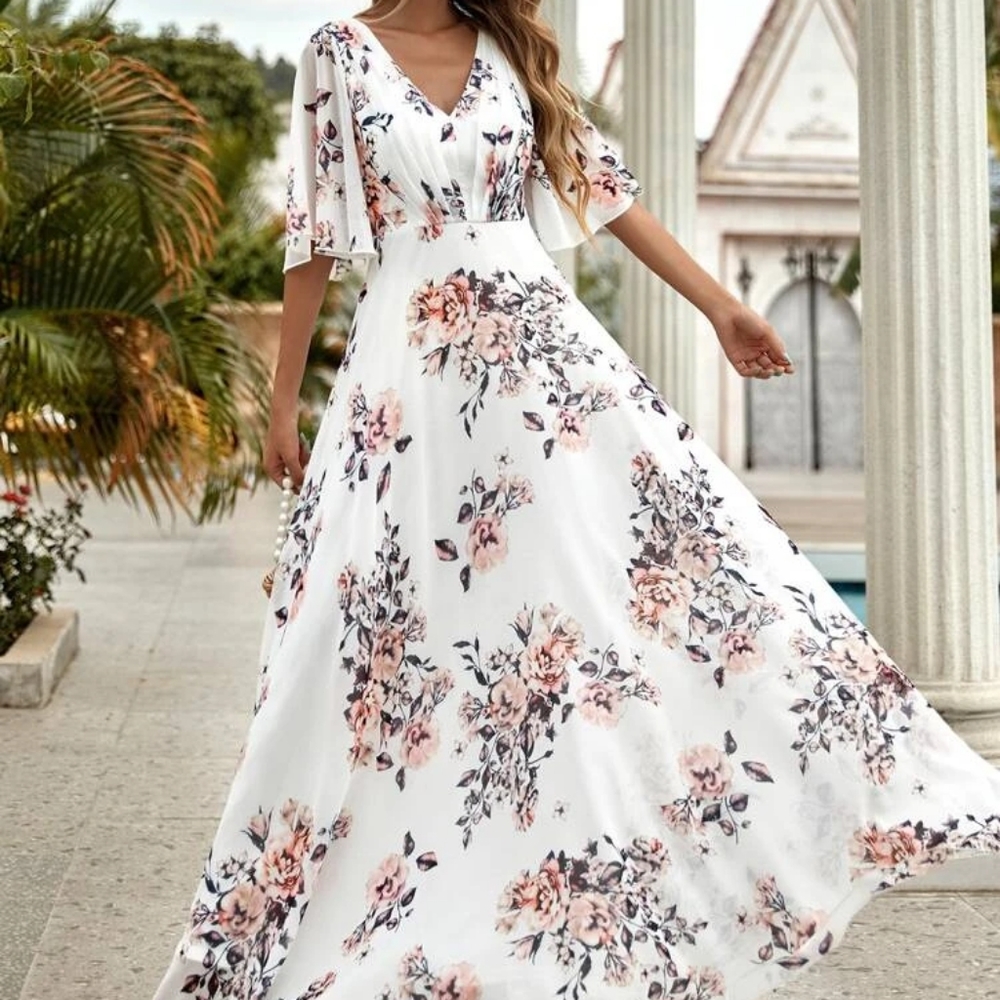 Allover Floral Backless A-Line Dress